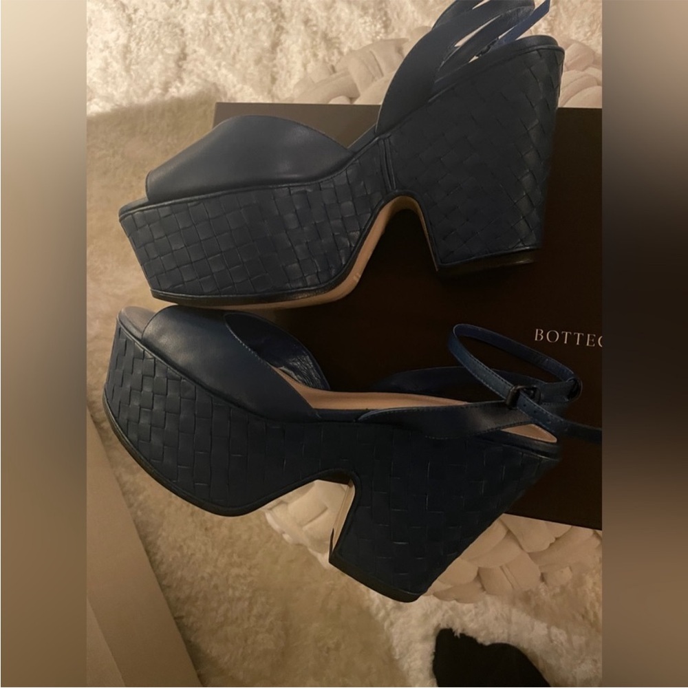 Bottega Veneta Blue Woven Platform Heels